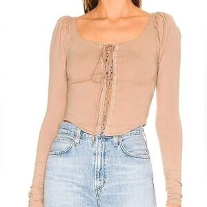 Free People Moonglow Willow Two Way Reversible Lace Up Crop Top Size M NWT